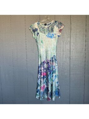 Komarov Womens M Floral Stretch Lace Slip Midi Dress Fairycore Whimsical Y2K
